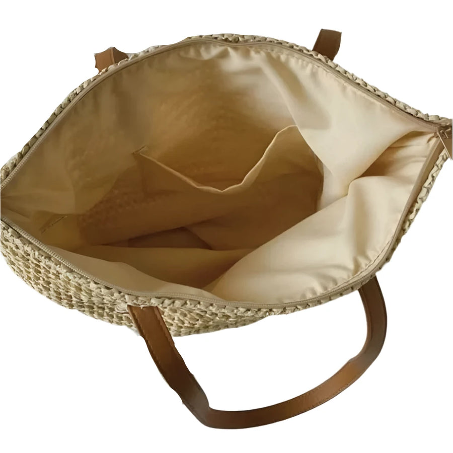Large Summer Woven Shoulder Tote Bag, Interior
