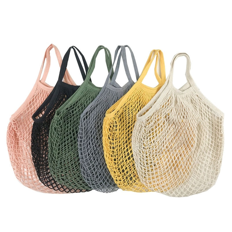 Yellow Cotton Mesh Beach Bag Tote