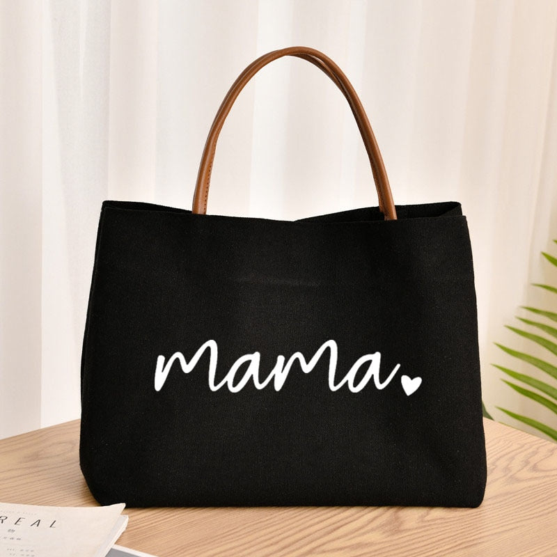 Mama With Heart Canvas Beach Tote