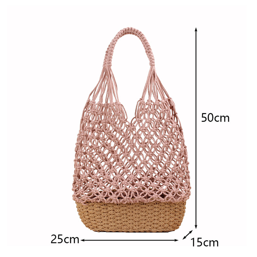 White Fish Net Beach Bag with Woven Base, Dimensions