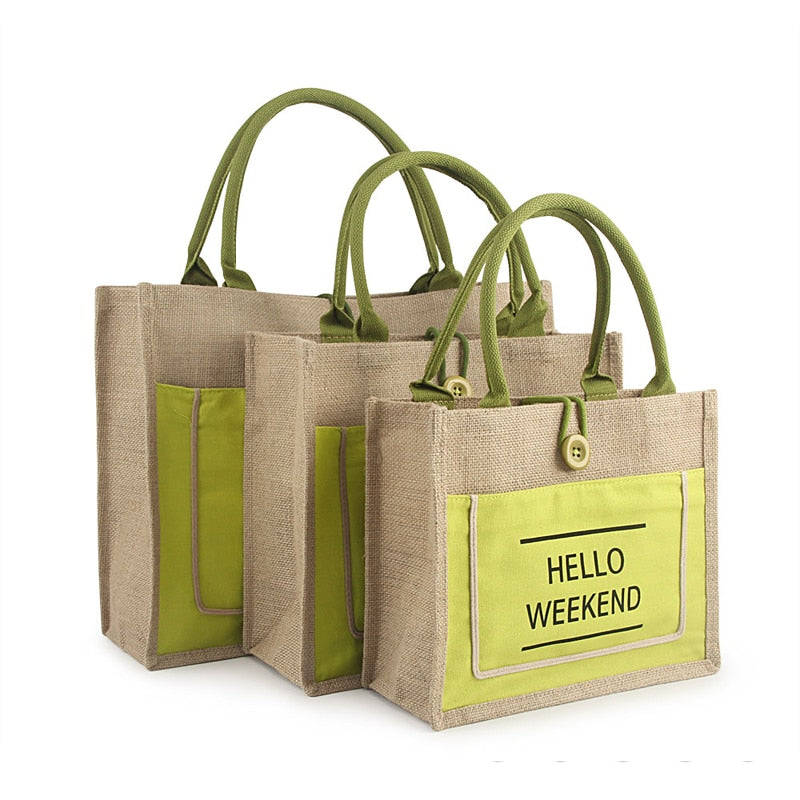 Hello Weekend Lime Green Canvas Tote Bag