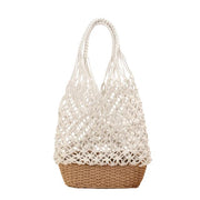 White Fish Net Beach Bag with Woven Base