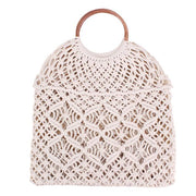 White Fish Net Beach Bag with Wooden Handles