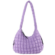 Lavender Quilted Puffer Shoulder Bag with Zip Top