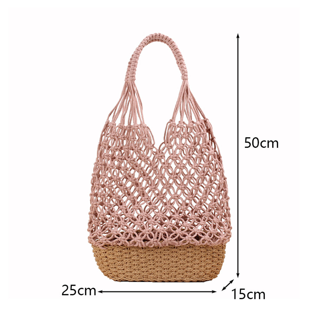 Black Fish Net Beach Bag with Woven Base, Dimensions