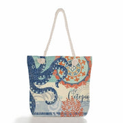 Octopus Print Canvas Tote Bag, print 02